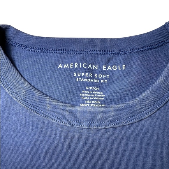 American Eagle NEW Mens S Super Soft Blue Distressed Logo Short Sleeve T-Shirt - Picture 4 of 6